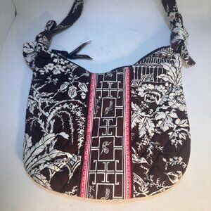 Vera Bradley Imperial Toile Quilted Shoulder Bag With Black White Floral Hobo
